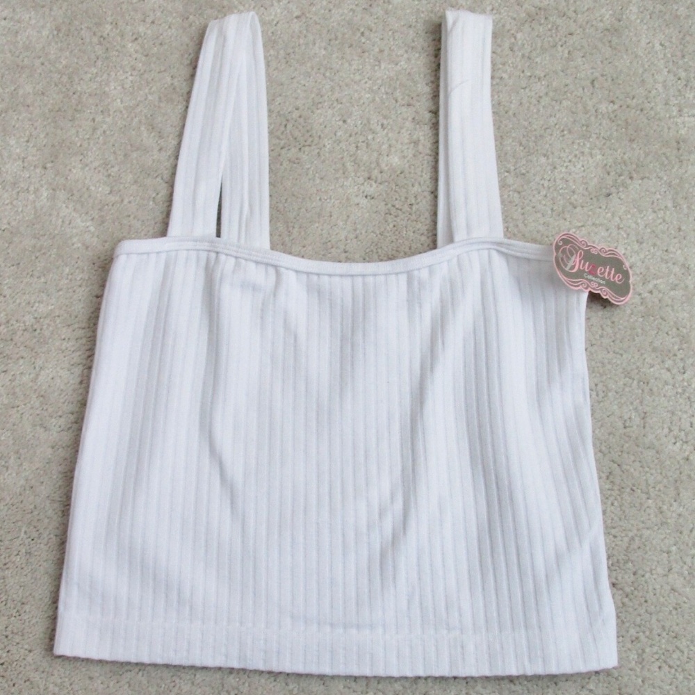 SUZETTE COLLECTION Women's Ribbed Crop Top White Size Small